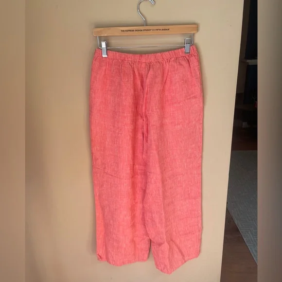 FLAX Womens Linen Wide Leg Pull On Pants Small Lagenlook Coastal Stretch Pockets - Picture 2 of 10